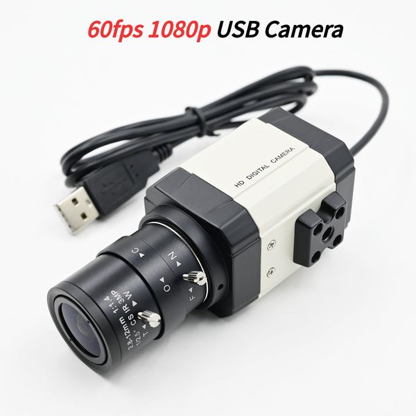 Веб -камеры USB Camera 1080p 60FPS 2MP Mini Box Webcam с 550 мм 2,812 мм Varifocal CS Lens для Windows Linux Android Plug и Play