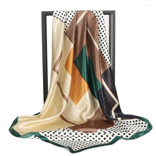 Schals Großhandel Mode Kopftuch Seide Satin Halstuch Frauen Drucken Hijab Schals Weiblich 90 90 cm Quadratische Tücher und Wraps