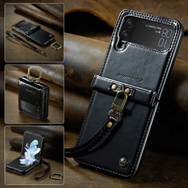 nuova custodia per telefono anti caduta Samsung Z Flip 4 Custodia in pelle con anello modello Crazy Horse per Galaxy Z Flip 3