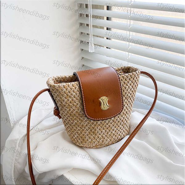 Designer-Tasche, Mini-Strandtaschen, Sommertasche, kleine Schulter-Umhängetasche, modischer Stroheimer, diagonale Taille, Triumpha, Leder-Einkaufshandtaschen, Stylisheendibags