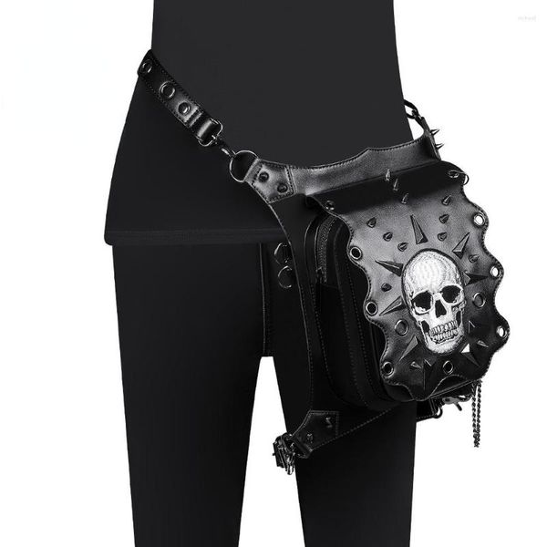 Bolsa gótica bolsa de crânio gótico punk feminino mensageiro de couro da cintura da perna de moda retro rock motocicleta para homens
