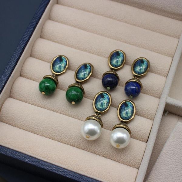 Stud Küpe Vintage Ortaçağ Azınlığı Lapis Lazuli İnci