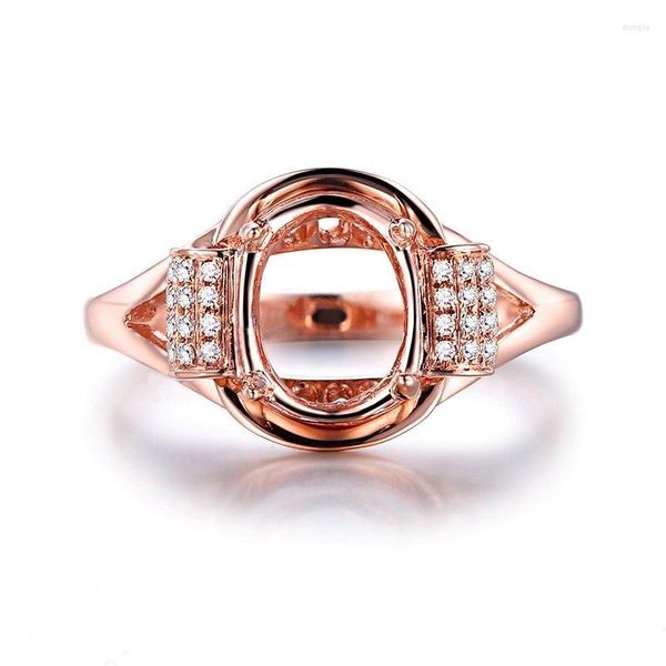 Cluster-Ringe HELON 9 x 7 mm ovaler Schliff, massives 10-karätiges Roségold, echte Diamanten, feiner Schmuck, halbmontierter Verlobungsring, Ehering für Frauen, Diamant