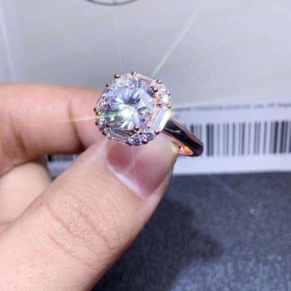 Cluster-Ringe Inbeaut Rose Gold Pass Diamond Test 3 Karat D Farbe Quadratischer Moissanit Verlobungsring 925 Silber Großer VVS1-Schmuck