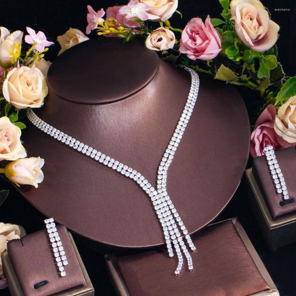 Brincos de colar Conjunto de cwwzircon zirconia cúbica brilhante elegante e elegante pendurando as noivas para mulheres T718