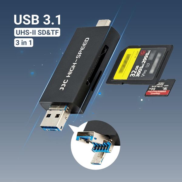 Читатели JJC UHSII SD MSD Reader Reader USB 3.1/MICRO USB 2.0/TYPE C USB 3.1 - SD MICRO SD TF ADAPTER для карты памяти для PC Laptop Phone OTG