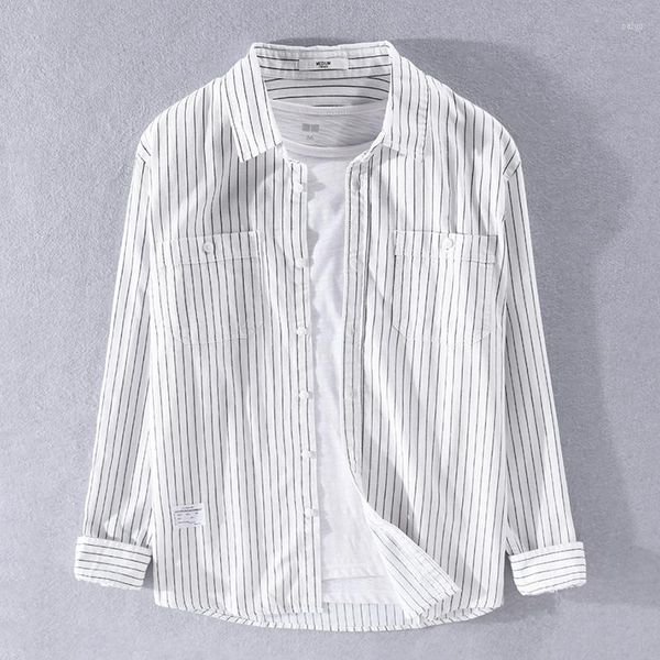 Männer Casual Hemden Italien Stil Baumwolle Marke Männer Hemd Weiß Gestreift Für Mode Trend Herren Chemise Camisa