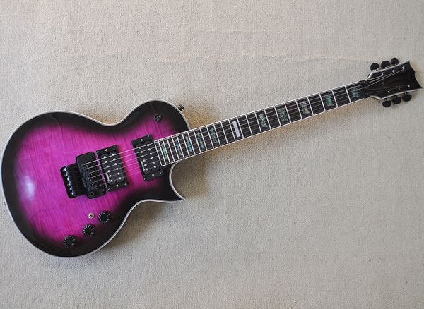 Guitarra elétrica roxa com chama bordo verde -rosa de pau -rosa braço abalone embutido oferecendo serviços personalizados