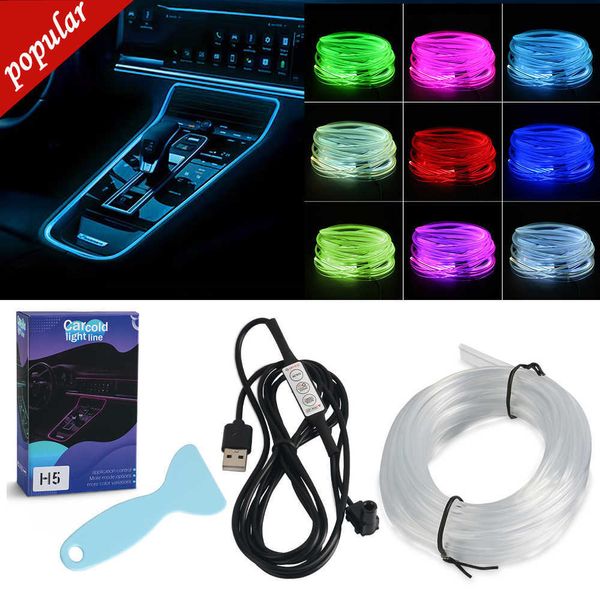 Luzes de tira ambiente interior de carro novo Luzes de tira ambiente RGB Controle de fibra óptica kit de iluminação de neon lâmpadas decorativas automáticas plugue USB plugue