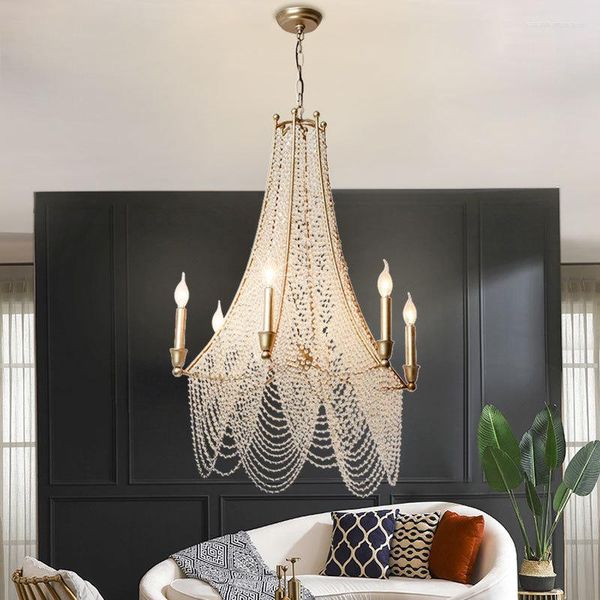 Lampade a sospensione American Light Luxury Restaurant Crystal Living Room Hall Lighting Villa Stairwell Duplex Building Long Chandelier