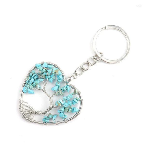 Клавки Fysl Silver Plaind Wrap Love Heart Heart Howlite Stone Key Chain Clear Quartz Romantic Dewelry