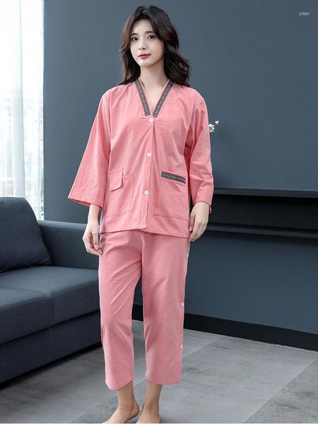 Pigiameria da donna Bottoni posteriori in stile coreano Han Steamed Women Sauna Suit Pigiama da coppia da uomo Set di grandi dimensioni XL-4XL Pigiama giapponese morbido