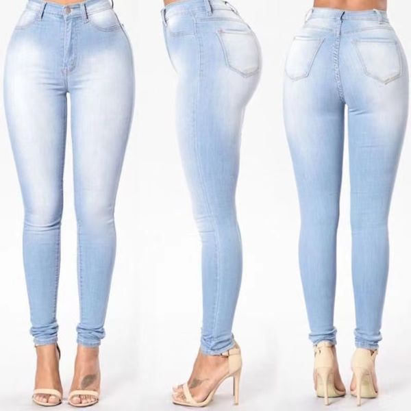 Jeans Jeggings da donna Jeans blu Vita alta Elastico elasticizzato Pantaloni da donna skinny in denim lavato femminile Taglia asiatica S-3XL