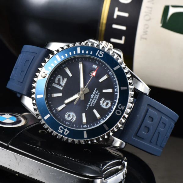 2023 relógio masculino super quartzo resistência cronógrafo 44mm bebê azul borracha relógios de pulso de vidro hardex br3