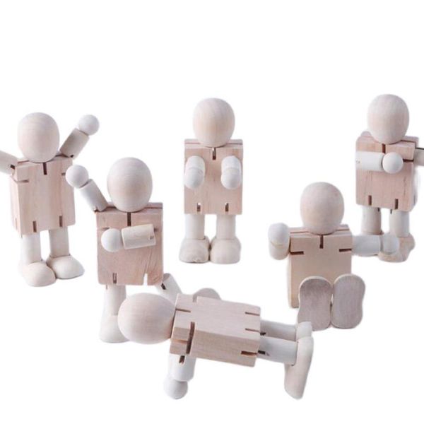 Basteln 10pcs unvollendete hölzerne Roboter Handwerk Malmalerei Doodle DIY bewegliche Gelenk kleine Menschen für dekorative Fotografie Requisiten Kinder Geschenk