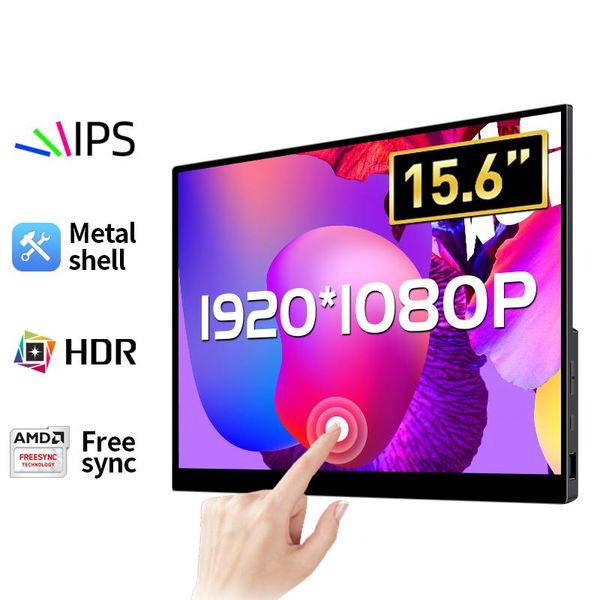 Monitores de 15,6 polegadas 1080p Tela de toque IPS Monitor portátil com HDR USBC HDMicompatible para laptop móvel xbox ps4/5 switch metal shell