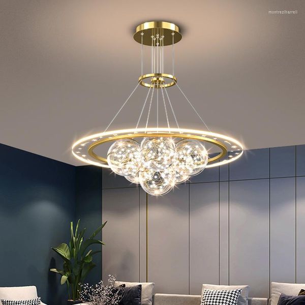 Anhänger Lampen Wohnzimmer Lampe Nordic Kreative Blase Glas Led Kronleuchter Gold Für Schlafzimmer Gypsophila Runde Ring Hängen Licht