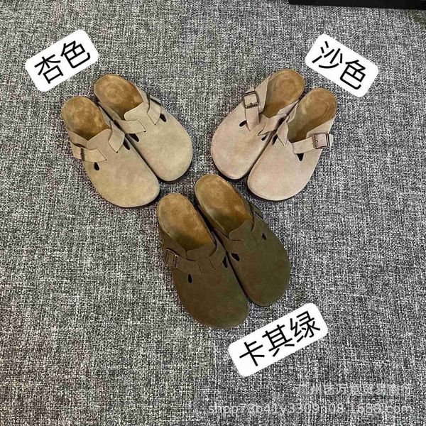 Boken-Schuhe aus gebürstetem Leder, Baotou-Halbhausschuhe für Damen im neuen Stil von 2023, mit absatzlosen, flachen Böden und einem Fuß, der faule Schuhe in die Pedale tritt