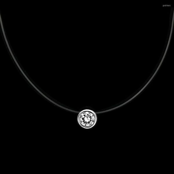 Подвесные ожерелья самка прозрачная рыбацкая колье серебряный цвет невидимый цепь женщины круглый страза Кольер Кольер Коллиер Фамма