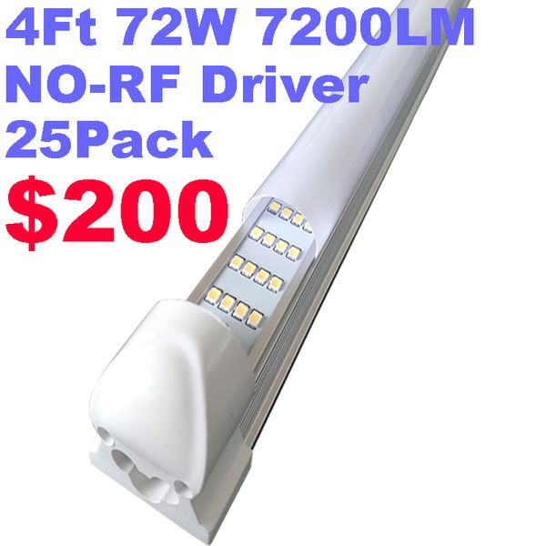 T8-LED-Röhrenlicht, 72 W, Dual-End-betriebene 4-reihige LED-Lampen mit mattierter milchiger Abdeckung, Weiß 6500 K, ersetzt fluoreszierende Low-Profile-Linkables-Leuchten crestech168