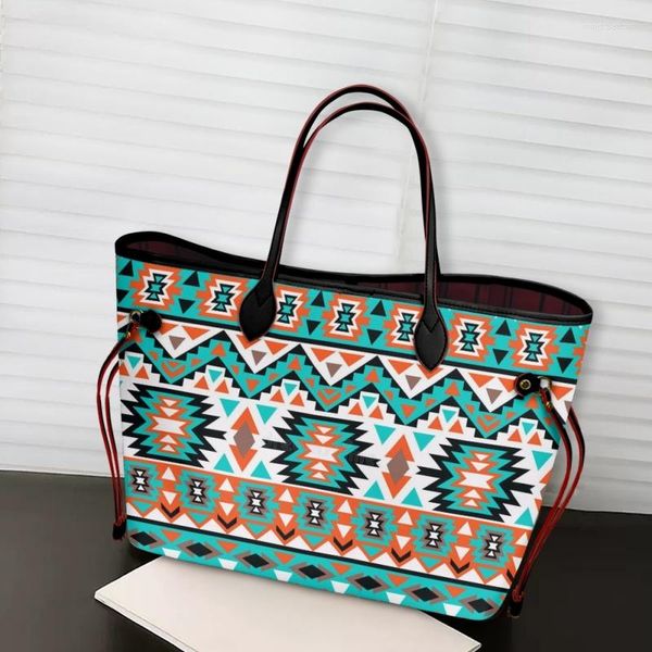 Вечерние сумки американские ацтек -племенные кожа кожа женщин с большими плечами женские сумки, путешествующие по сумку Сумка, повседневная бола