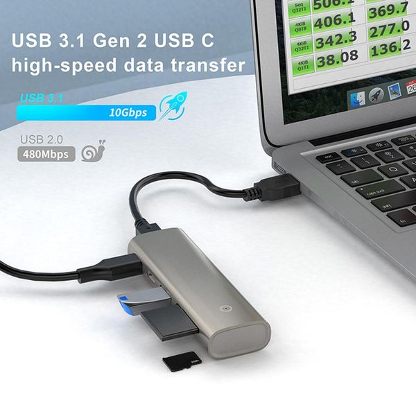 Cubs 6 em 1 Adaptador de divisor Splitter Tipo C Dock Dock Station Desktop TF Station Card Station Usb Flash Drives HC463 10Gbps USB 3.1 Gen2 Hub Adaptador