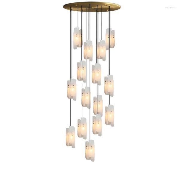 Lampadari Lampadario in marmo naturale spagnolo Illuminazione Lusso Grandi lustri LED 2023 Decorazioni per la casa Personalizza Scala Villa Duplex