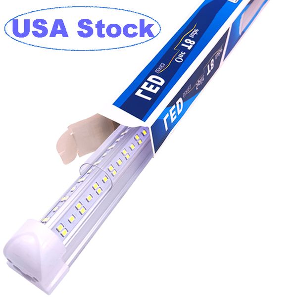 Tubo de LED 8FT em forma de V 4 pés 8 pés T8 porta do refrigerador de tubo integrado 6 fileiras 144W luz fluorescente tampa transparente montagem lateralUltra Brights Cold White Shop Lights crestech168