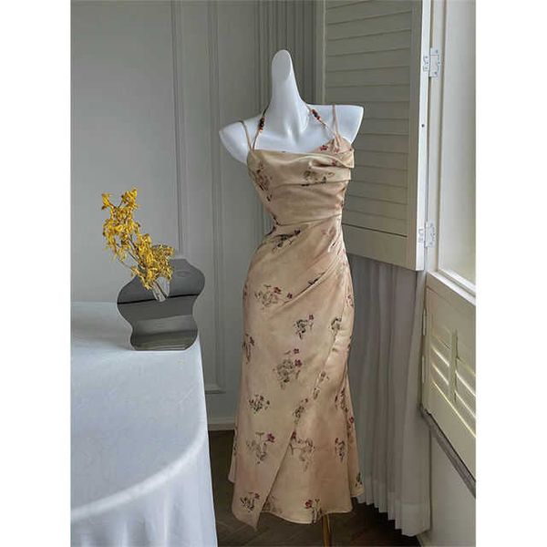 2023 sommer Frauen Spaghetti Strap Elegante Midi Kleider Chinesischen Stil Hochzeit Abend Geburtstag Urlaub Backless Prom Kleidung Neue