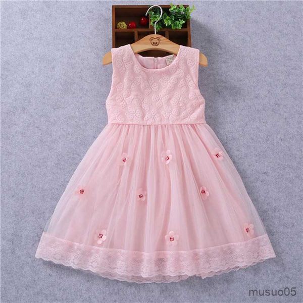 Mädchenkleider, Mädchen-Meerjungfrauenkleid für Kinder, Babys, Prinzessin, Party, Geburtstag, Netzkleid mit Blumenapplikationen, Ballkleidfarbe