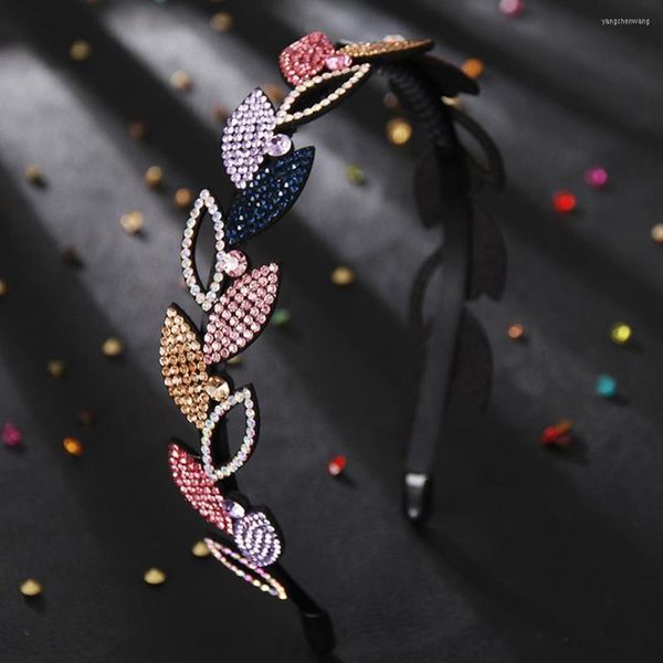 Fermagli per capelli Retro Broadside Leaves Head Wear Fascia per capelli di lusso per donne Strass Bordo antiscivolo Ragazze Tornante Accessori fantasia Regalo