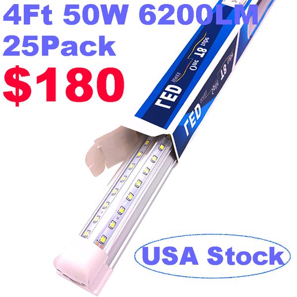 Luz de luminária de 8 pés Tubos T8 LED LUZES BRANCO FOLO 6500K V FORMA CLARA TAPA CLARA HIGHT SAUTS LUZES PARA GARAGES 50W 6200LUMENS USALIGHT