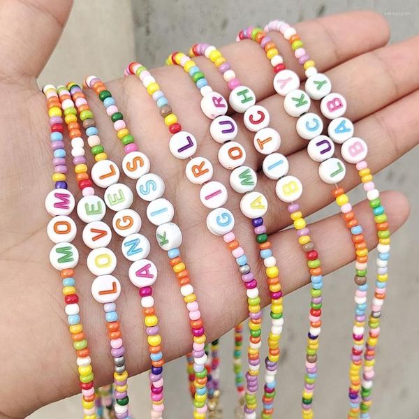 Collane con ciondolo ZX Boho Girocolli a catena con perline colorate fatte a mano per le donne Lettera Baby Love Angel Beads Collana corta fai-da-te Gioielli all'ingrosso