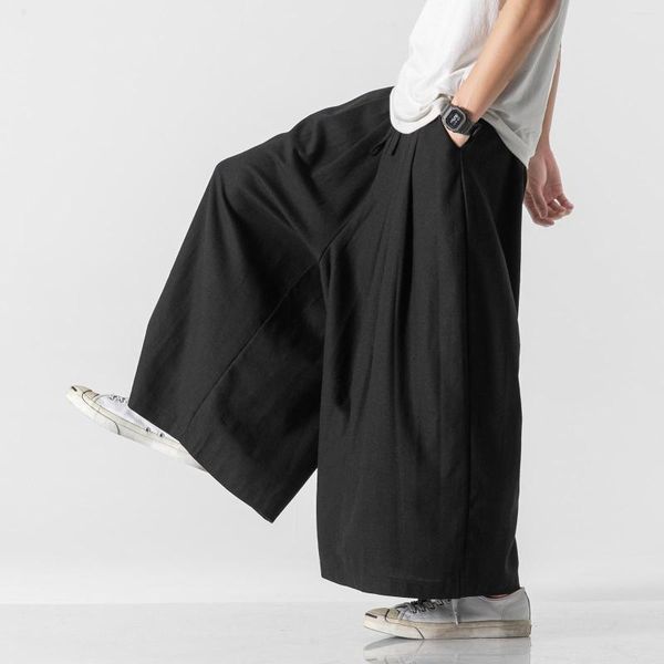 Erkek pantolon geniş dantel bacak katı erkek koşucular 2023 renk rahat sokak kıyafeti keten vintage pamuk yaz 5xl