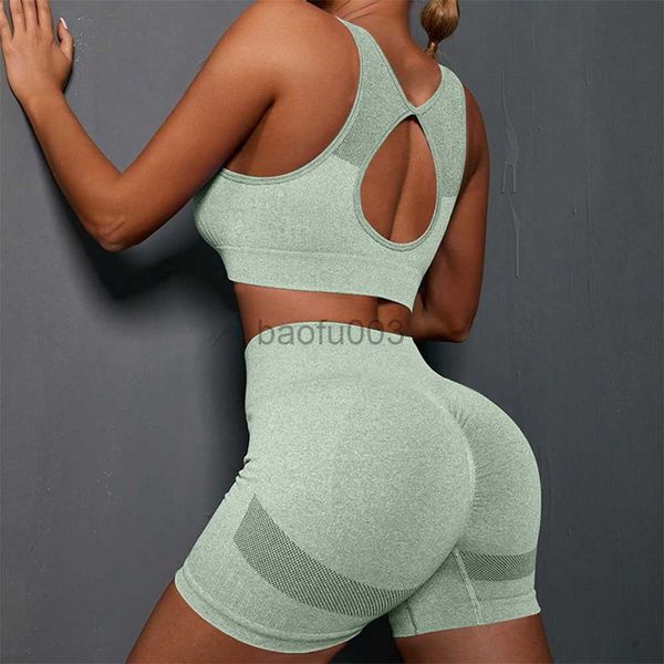 Женские спортивные костюмы сплошные шорты Bra Sport Comse Seamless Set Women Backless Sexy Camisole Sports Sets Trablet