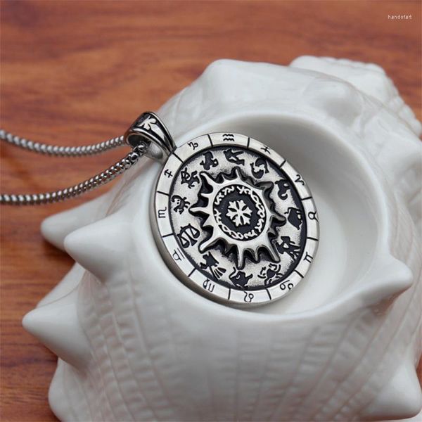 Catene 12 Segni zodiacali Talismano Sole Dio Acciaio inossidabile Uomo Collane Pendenti Catena Punk Per fidanzato Gioielli maschili Creatività Regalo