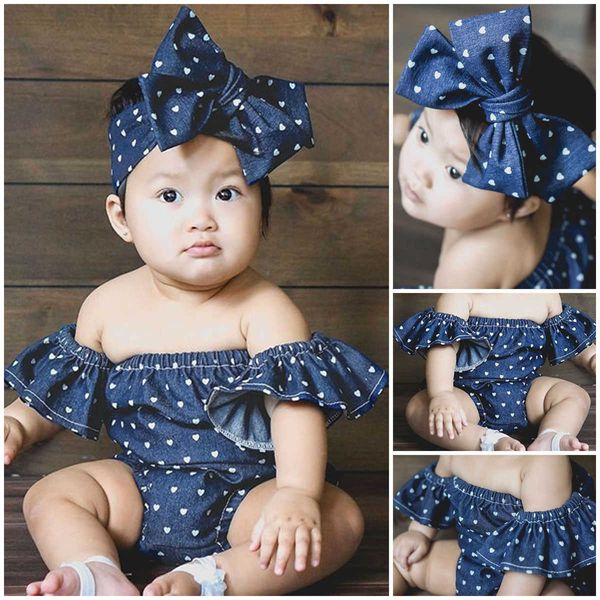 Giyim Setleri Denim Tip Yenidoğan Bebek Kız Romper 2pcs Tulum Sunsuit Kıyafetler Kafa Bantlı Kıyafetler 0-2y