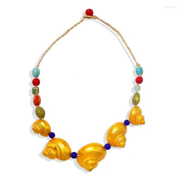 Colares pendentes de forma irregular empilhável concha amarela made theave weave corda colar jóias de estilo bohemian