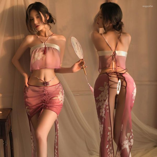 Ethnische Kleidung Traditionelles chinesisches Quastenkostüm Niedlicher Hanfu-Minirock Sexy Dessous Perspektive Farbverlauf Porno Verbanduniform