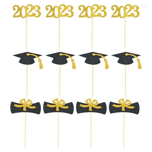 FESTIVO SUPLETIVOS 12PCS BACHELOR CUPCAKE Topper Parplasts Grad Paper Paper Cake Caspo de parabéns da decoração de festas de pós -graduação 2023