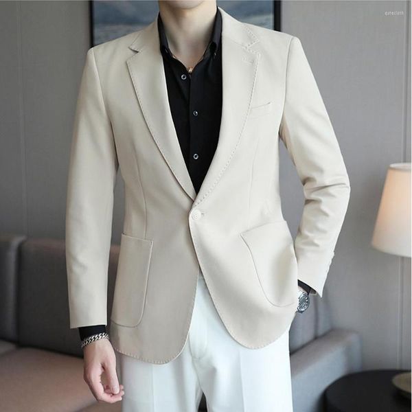 Herrenanzüge 2023 Leinen Männer Anzug Blazer Business Mode Kerbe Revers Weiße Jacke Hochzeit Bräutigam Tanz Casual Slim Homme Kleidung