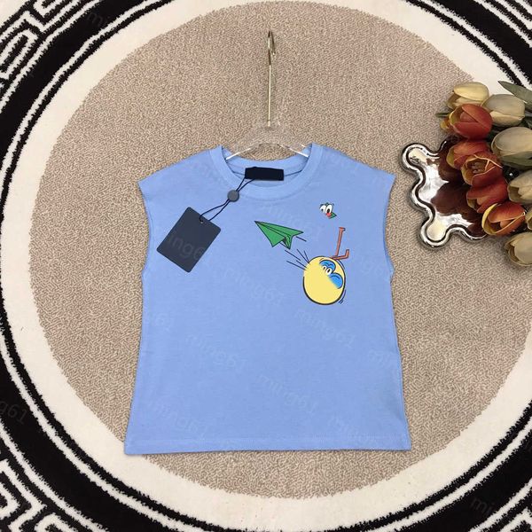 23SS Toddler Tee Çocuk Tasarımcı Tişörtlü Çocuk Tshirt Erkek Kızlar Yuvarlak Boyun Saf Pamuklu Kağıt Uçak Logosu Baskı Kolsuz Yelek T-Shirt Yüksek Kaliteli Çocuk Giysileri
