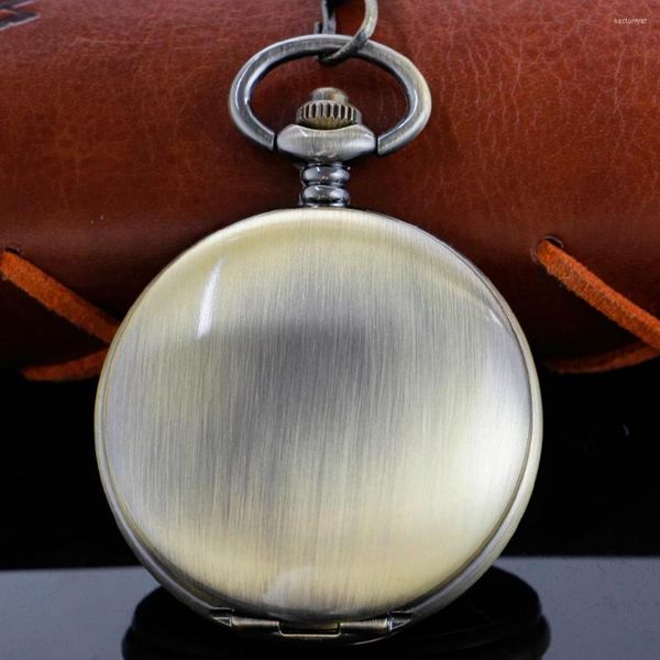 Taschenuhren Bronze Doppelt geöffnete manuelle Vollstahluhr Mode Einzigartiges Skelett Transparente mechanische Fob-Kette Geschenk
