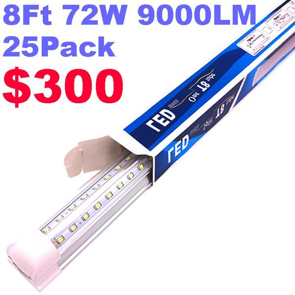 Luzes de tubo LED 8ft 72W 9000lm Integrado T8 SMD2835 Alta Tampa transparente transparente AC85-265V LIGADA LIGADA LIGADO BAIL LUZES DE PAREDE CRESTECH888