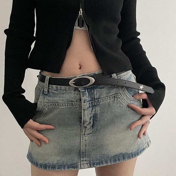 Cinture Designer di lusso per donna Punk Black Faux Leather Star Fibbia in lega Cinturino in vita Jeans per ragazze Streetwear