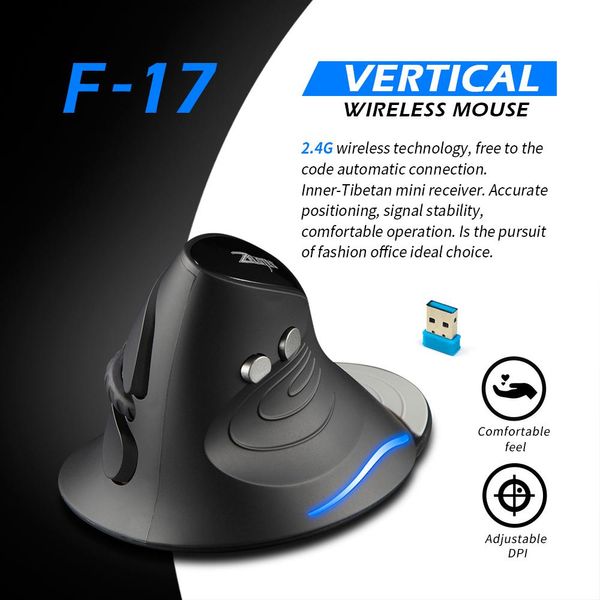 Ratos zelotes mouse de jogo sem fio vertical mouse 2.4g 6 teclas ergonômico óptico ratos 2400dpi bateria de energia ratos para computador portátil f17