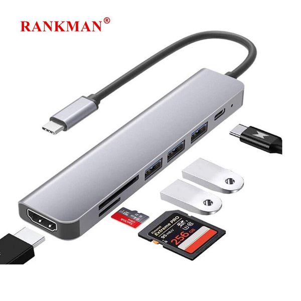 Hubs Rankman USB C Hub a 4K HDTV USB 3.0 2.0 Dock Type C SD TF Lettore di schede per MacBook iPad Samsung S21 Dex Xiaomi 10 Switch TV