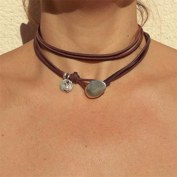 Colar de couro de gargantilha envoltório para mulheres Boho Jewelry Bohemian Gifts