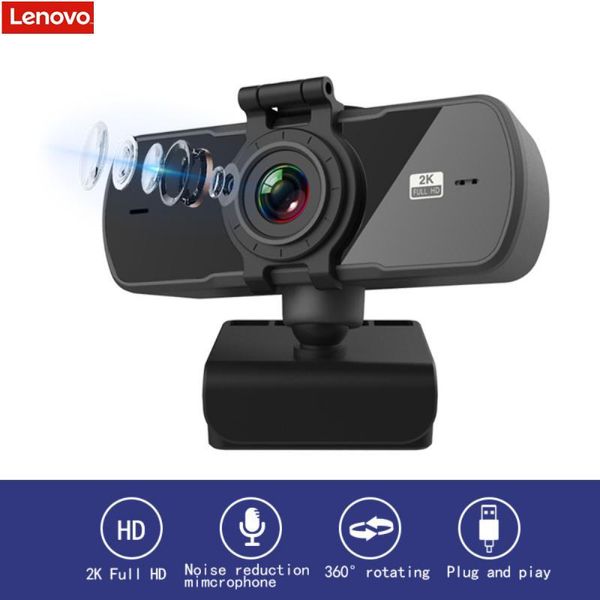 Webcam Lenovo 1080P Full HD Web Camera con microfono Spina USB Web Cam per PC Computer Mac Laptop Desktop YouTube Webcamera