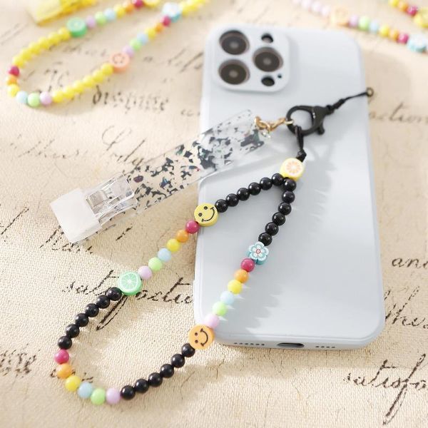 Keychains 2023 Moda Smile Beads Keychain Débito Chave de telefone Grabber Chain For Women Girls Simple Pullers Longes unhas